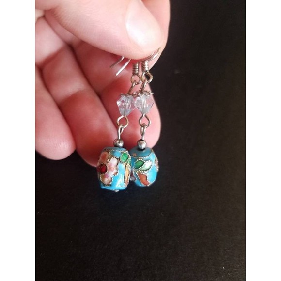 unbranded Jewelry - Blue Floral Cloisionne Dangling Earrings